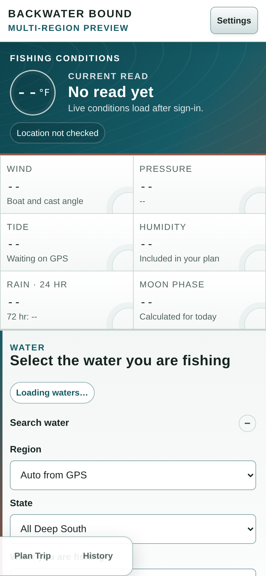 BackWater Bound current app screen