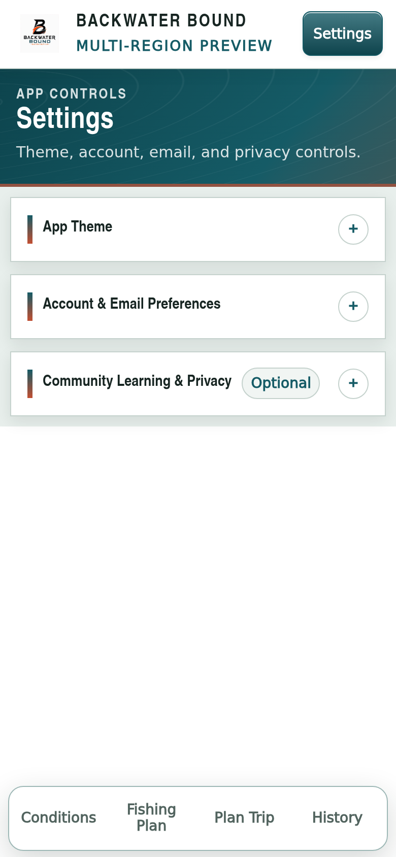 Settings screen